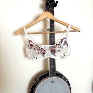 Floral Embroidered Sheer Bra - White and Pink